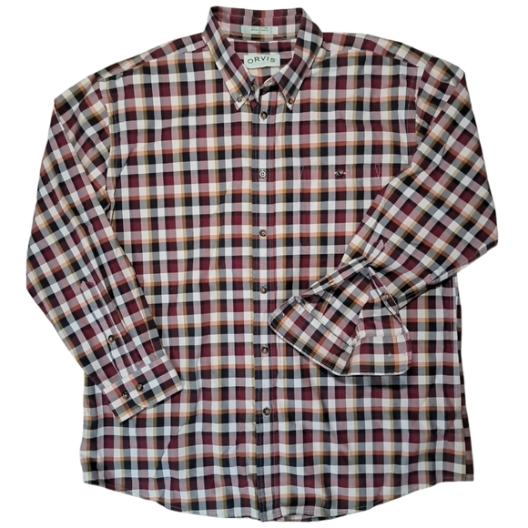 Orvis Button Down Shirt Men’s XL Blue Red Plaid 100% Cotton Classic Fit - Picture 1 of 9